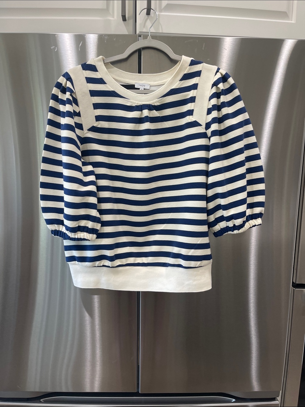 VOV Navy & White Striped Puff-Sleeve Sweatshirt